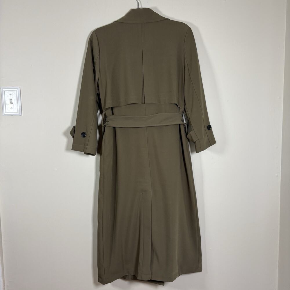 Avec Les Filles Stretch Crepe Double Breasted Belted Trench Coat Olive Green M - Picture 2 of 15